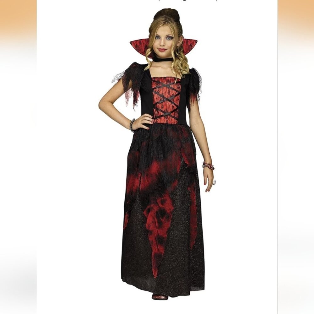 Girls Royal Countess Emperor Red and Black Gothic Dress - Size Medium 8-10 NWT